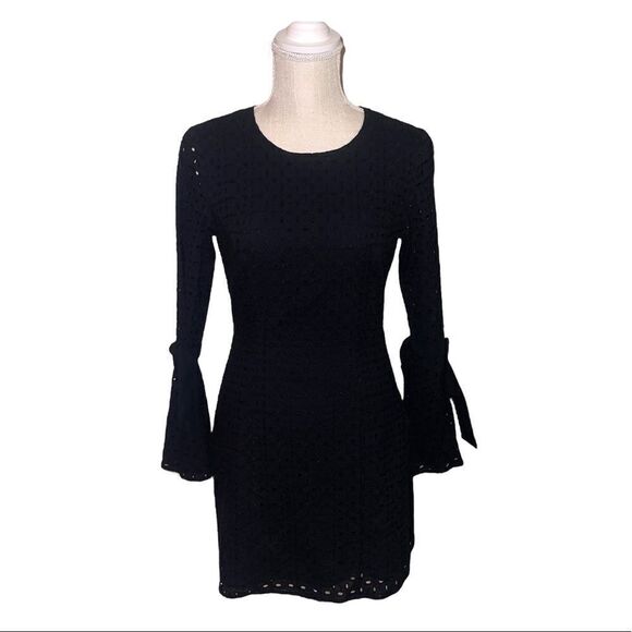Avec Les Filles Black Eyelet Bell Sleeve Dress - Picture 2 of 16